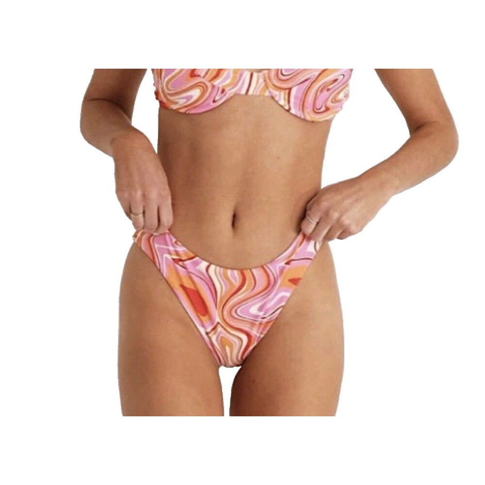 Aurelle Bikini Bottom XL Havana Pink Orange Swirl High Cut Cheeky NWT Swim